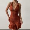 European beautiful women's summer suspender tight mini dress sexy deep V pleated party dress