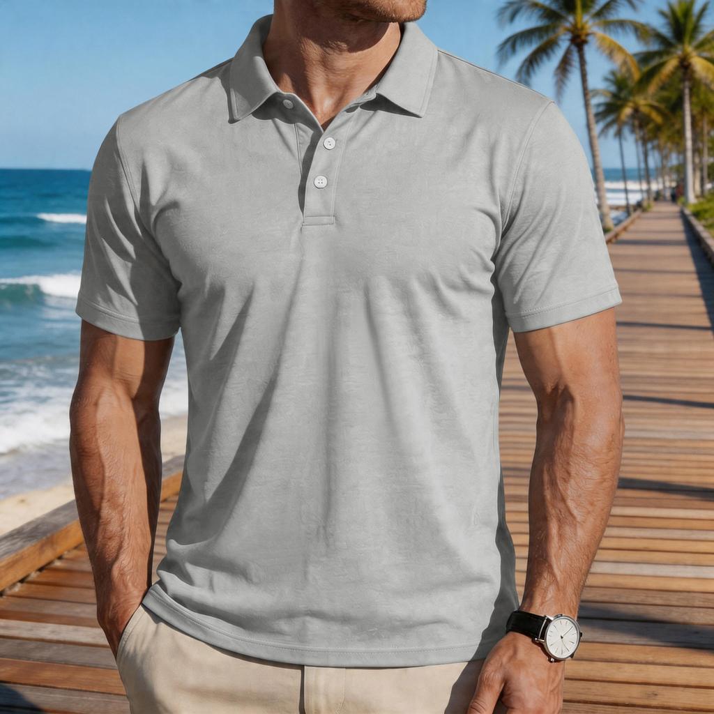 Men's Short Sleeve Polo Shirt Classic Fit Button Down Collar Casual Lightweight Breathable Fabric Summer Top