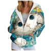 Funny Animal Print Hooded Sweatshirt Zipper Top Women'S Oversize Casual Cardigan Jacket With Pockets Long-Sleeve Outerwear Tops