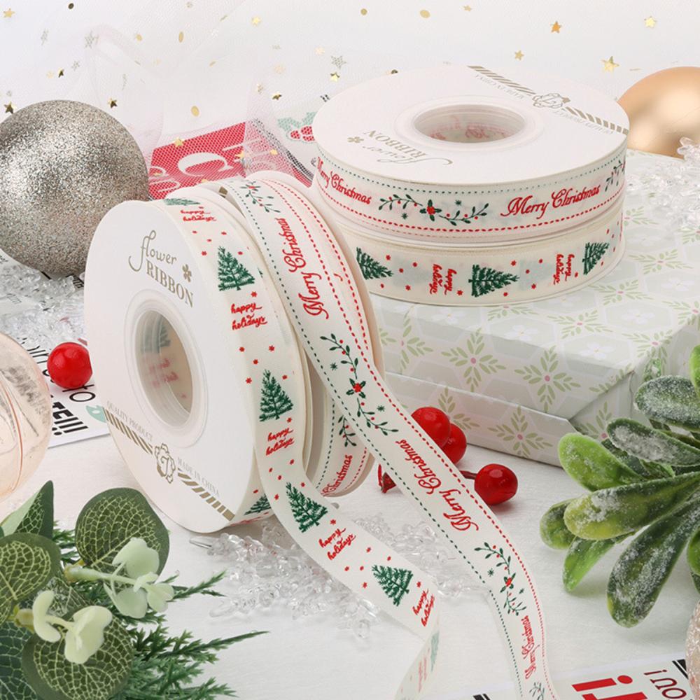 25yards 15/25mm Christmas Tree Ribbon Printed Polyester Ribbons for Decor Xmas Gift Rope Wrapping New Year Gifts Crafts