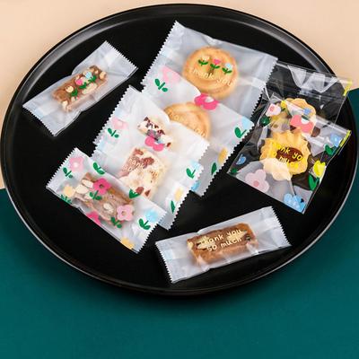 Flower Series Cookie Biscuit 100Pcs/200Pcs Set Packaging Bags Semi-Transparent with Floral Print Design Packing Bags Home Supply