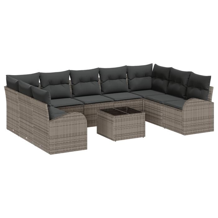 VidaXL Ensemble de Canapé de Jardin 9 Pièces avec Coussins Noir en Rattan 3346209