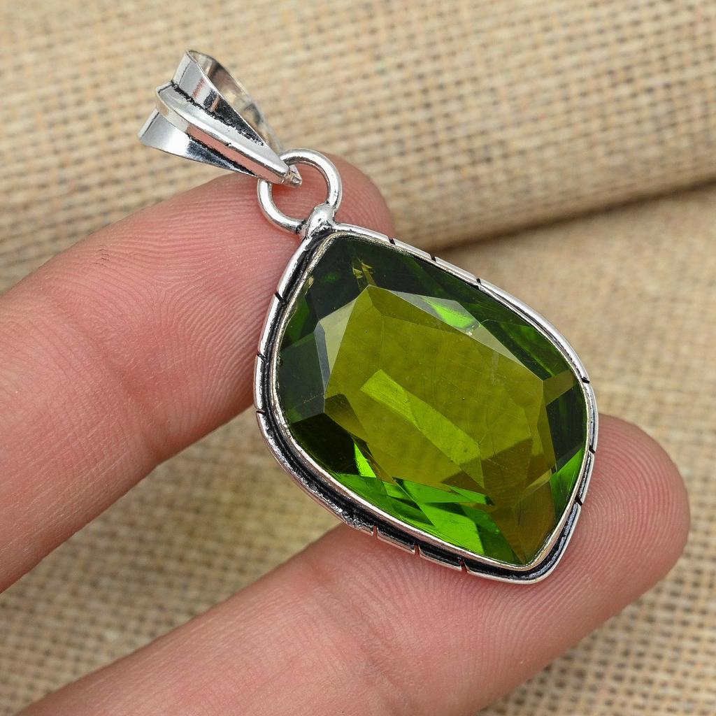 AAA+ Peridoto Piedra Preciosa Plata de Ley 925 Joyería Preciosa Hecha A Mano