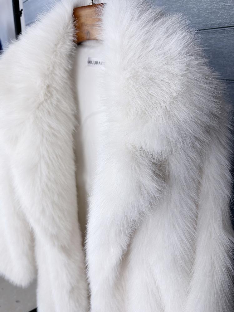 Women's Extra Long Faux Fur Coat with Suit Collar