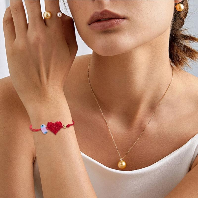 Handcrafted Red Cord Evil Eyes Bracelet With Heart Charm Adjustable Wrist Jewelry For Women Men Friendship Gift