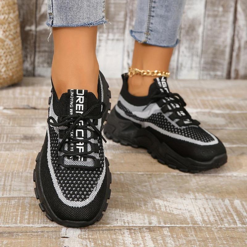 New Womens Breathable Mesh Platform Sneakers Comfortable Lace Up Outdoor Shoes