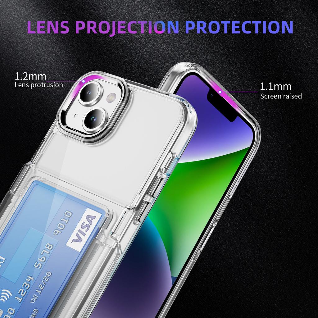 For iPhone 13/14 Case TPU + Acrylic Phone Cover with Card Holder Kickstand