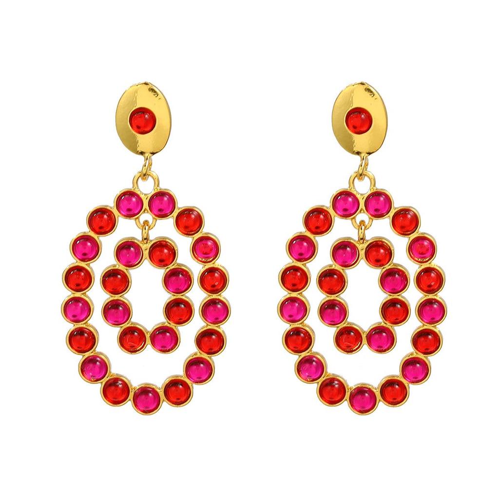 Pinkdudu European American Women Multi Layered Oval Diamond Studded Earrings Fashionable Personalized Geometric Drop Earrings PD2152