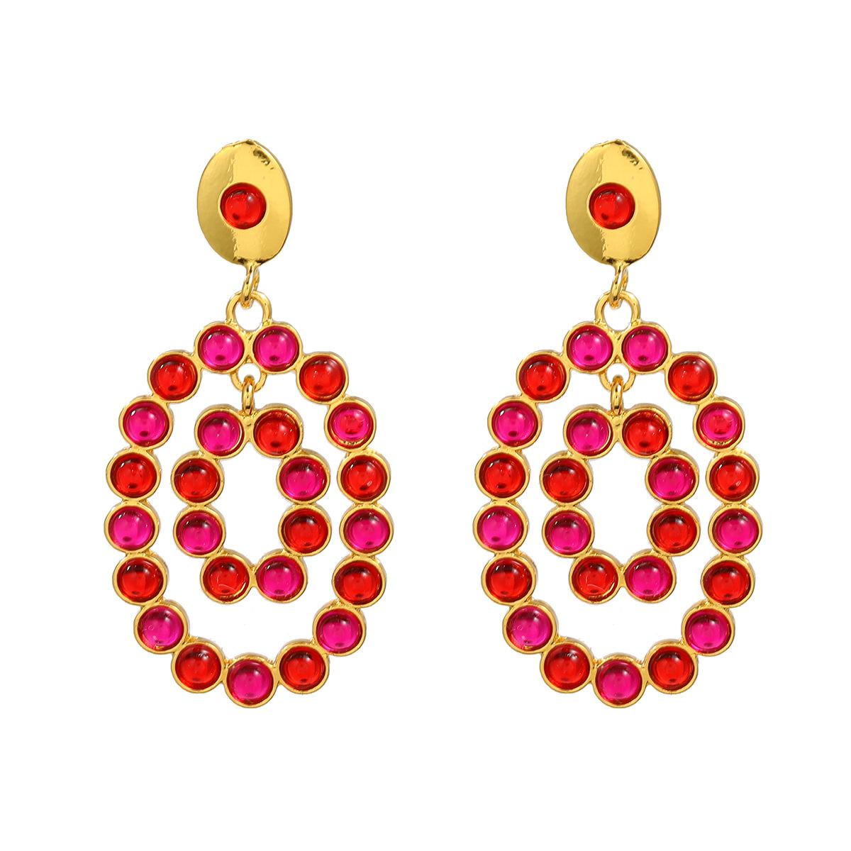 

Pinkdudu европейские американские женские многослойные овальные бриллиантовые серьги-гвоздики модные персонализированные геометрические серьги-капли PD2152 One size розы красного