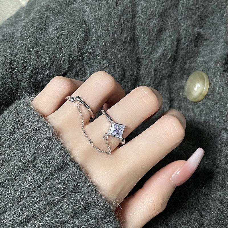 

Niche Design Sense Chain Diamond-Encrusted Zircon Purple Spice Girl Opening High-End Sense Light Luxury Cold Wind Ring Woman Adjustable opening
