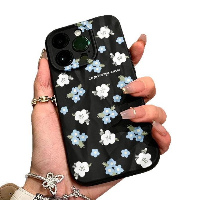 Blue and white flowers are suitable for Apple 17Pro mobile phone case iPhone16/15/14 matte folds 13/12 fresh
