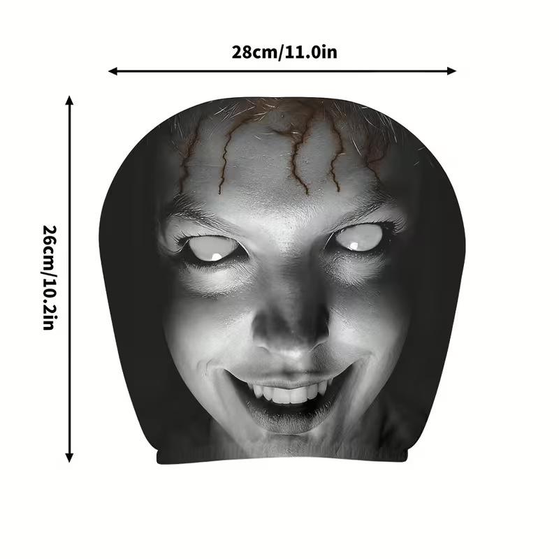 1Pc Universal Car Headrest Cover Horror Skull Pattern Breathable Elastic Stretchy Auto Seat Cover for Scary Theme Car Enthusiasts