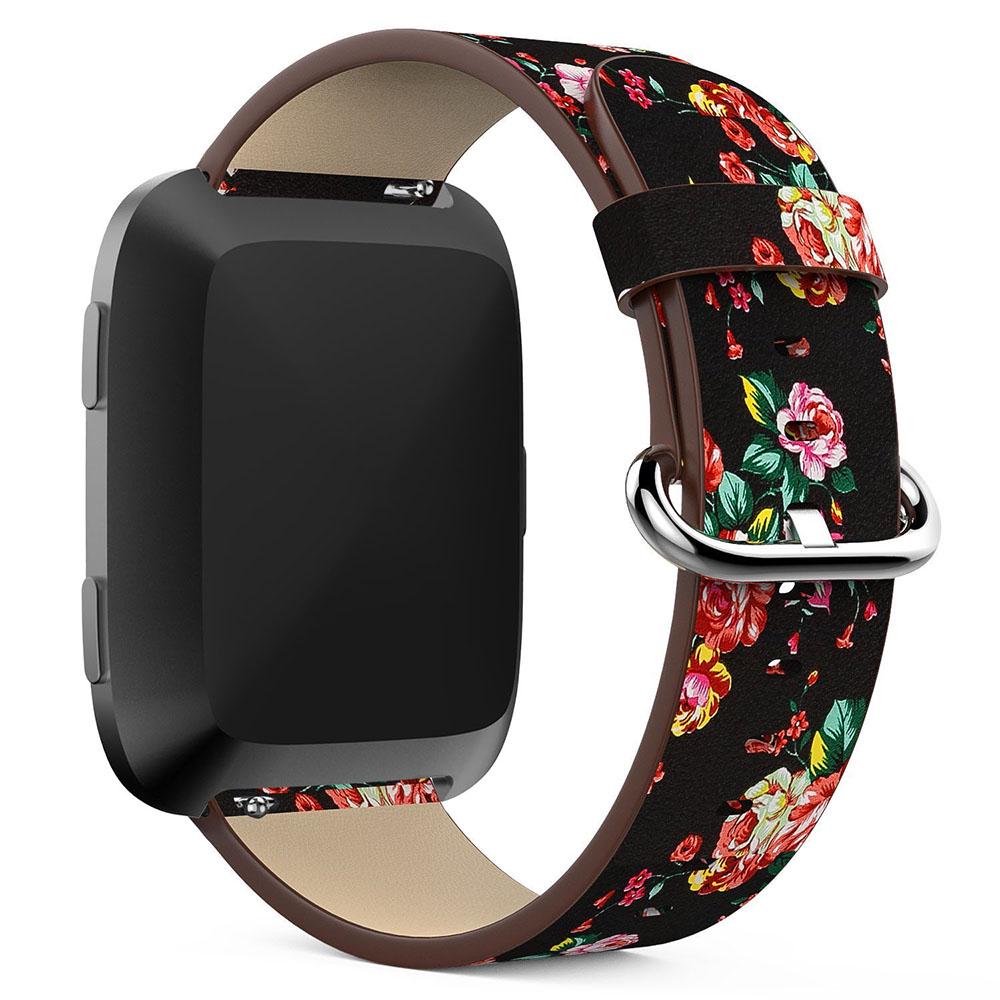 For Fitbit Versa Peony Pattern Genuine Leather Watch Strap Adjustable Wrist Band,Length: 122+83mm
