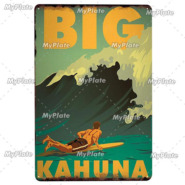BEACH Metal Sign Vintage Plaque Surf Tin Sign Plate Wall Decor For Bar Pub Man Cave HawaiiKahunaSanta Barbara Poster Custom