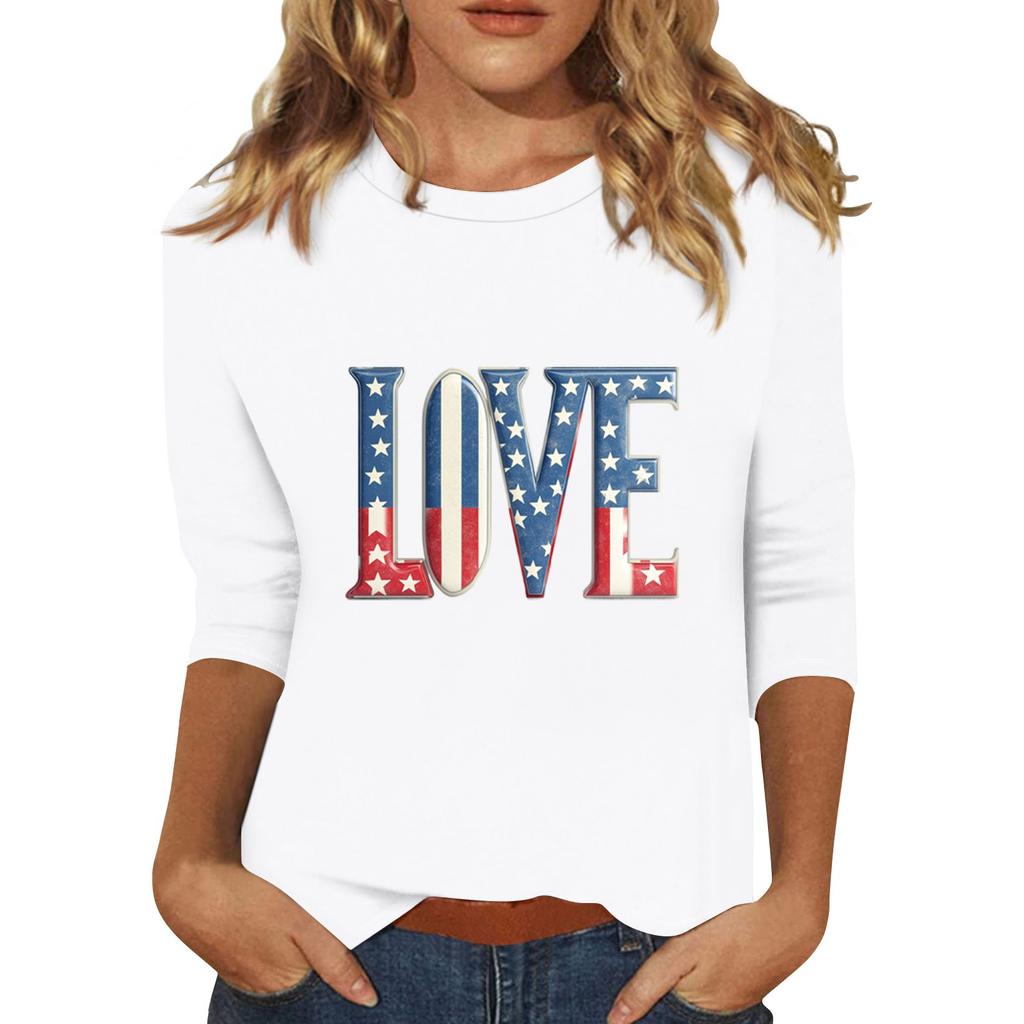Women's Print Round Neck Top With Three Quarter Sleeves T-Shirt Three Quarter Sleeves T-Shirt