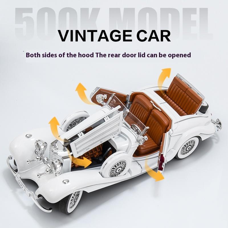 1:18 1936 Mercedes Benz 500K Classic Vintage Vehicle Alloy Metal Diecast Car Model Sound and Light Collection Hobby Gift For Boy