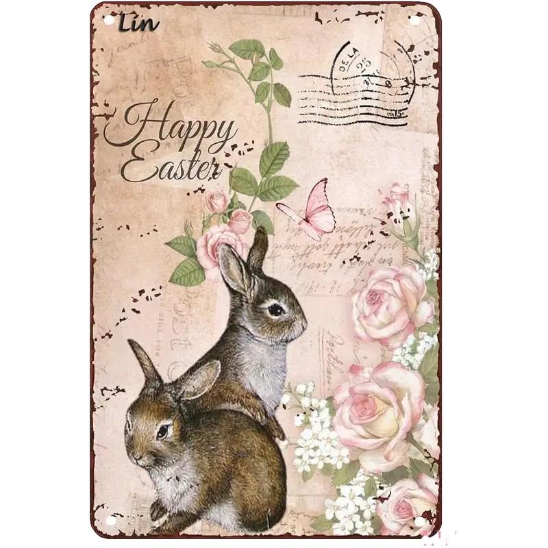 Charming Easter Bunny Metal Sign Perfect Gift for Family & Friends Cute Rabbit Wall Art for Home, Bar, Cafe Decor Garage Kitchen