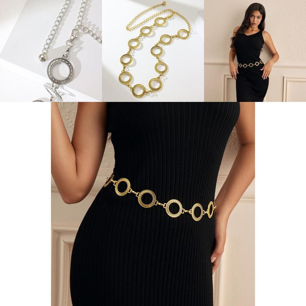 Geometric Metal Waist Chain For Women With Engraved Design For Chic Office Looks
