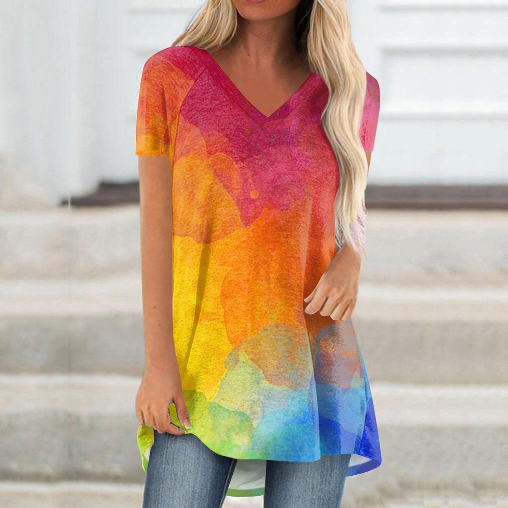 Ladies Short Sleeve Pleated Loose Tops Plus Size Casual Tops V Neck Short Sleeves Casual Summer T Shirts Ladies Tops T Shirts Shirts