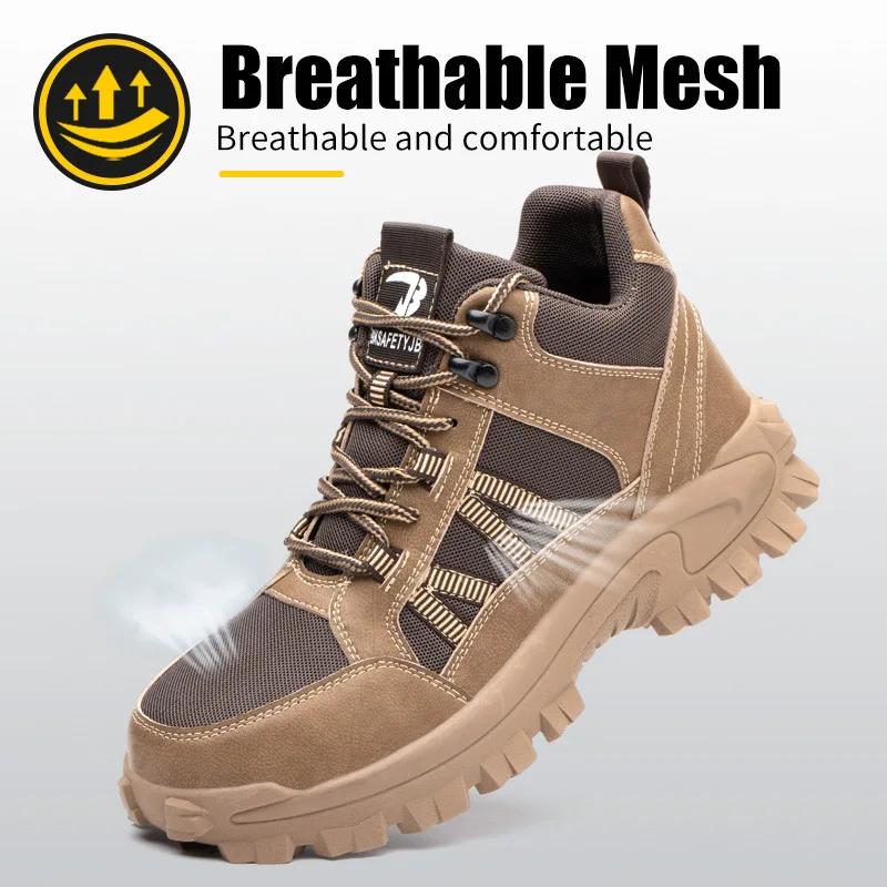 Fashion Work Safety Shoes For Men Lightweight Protective Work Sneakers Lightweight Men Shoes Breathable Shoes Anti-Puncture Work Boots