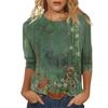 2026 Spring/Summer New Women's Fashion Printed Three-Quarter Sleeve Loose Round Neck Casual T-Shirt Top