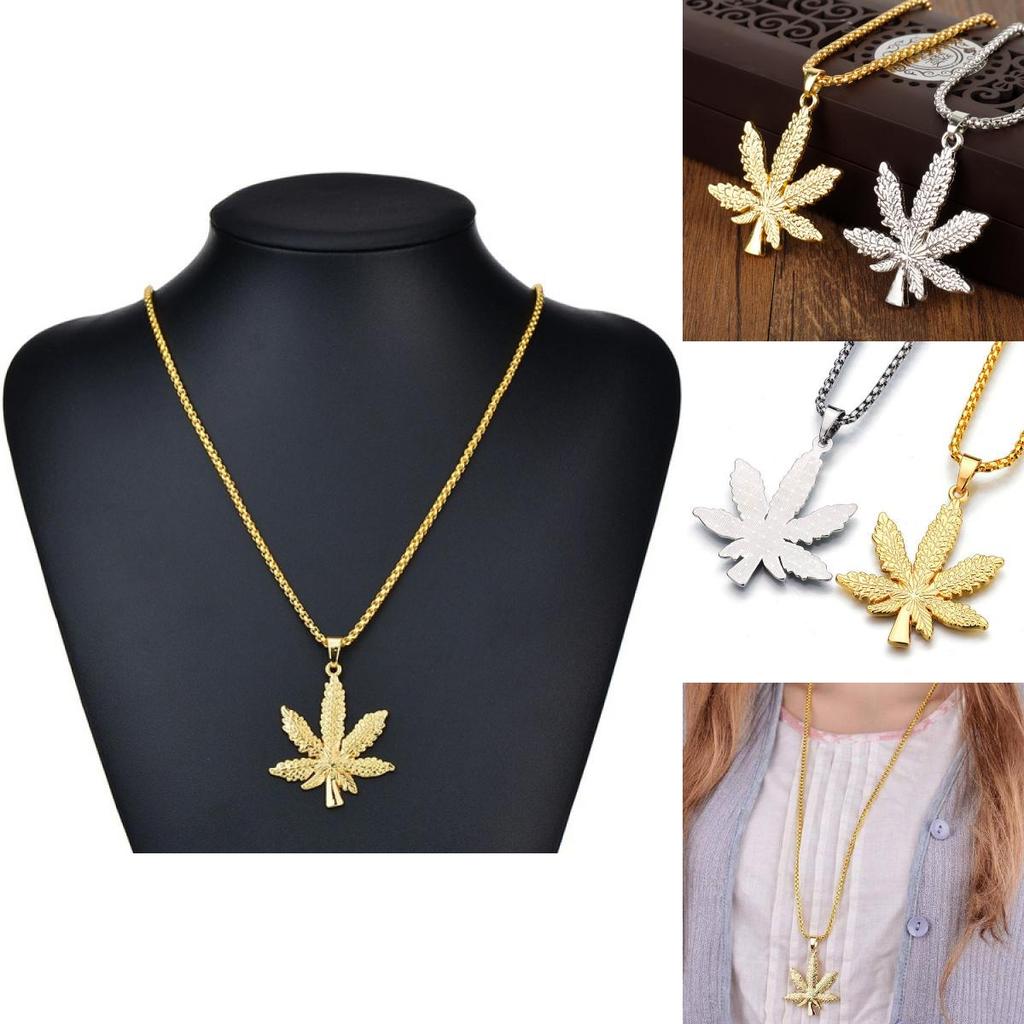 Stylish European And American Hip Hop Necklace With Alloy Maple Leaf Pendant For Men