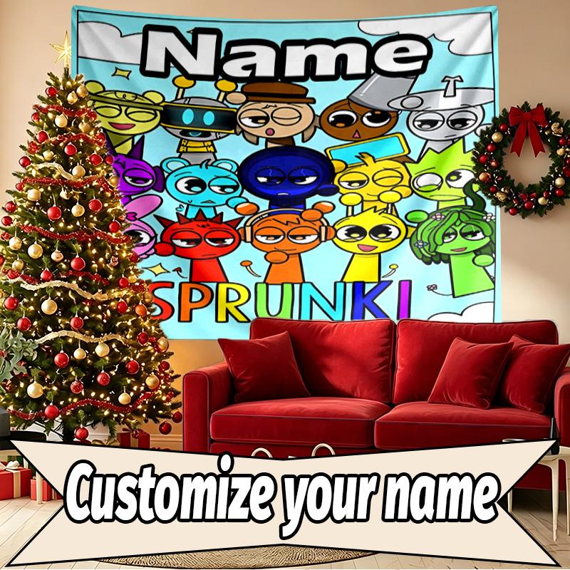 Custom Name Personalized Sprunki Game Print Tapestry, Wall Art Decor, Bedroom, Dorm, Apartment, LivingRoom, Party Backdrop, Gift for Birthday