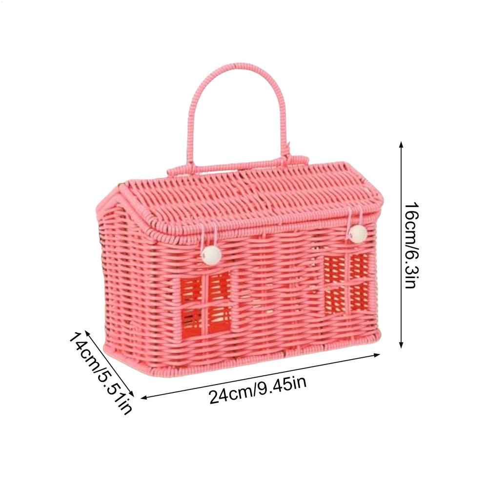 Rattan Storage Basket Rustic Home Decor Portable Rattan Baskets with Lid for Organizing for Toy Toiletries Snack Fabric Camping