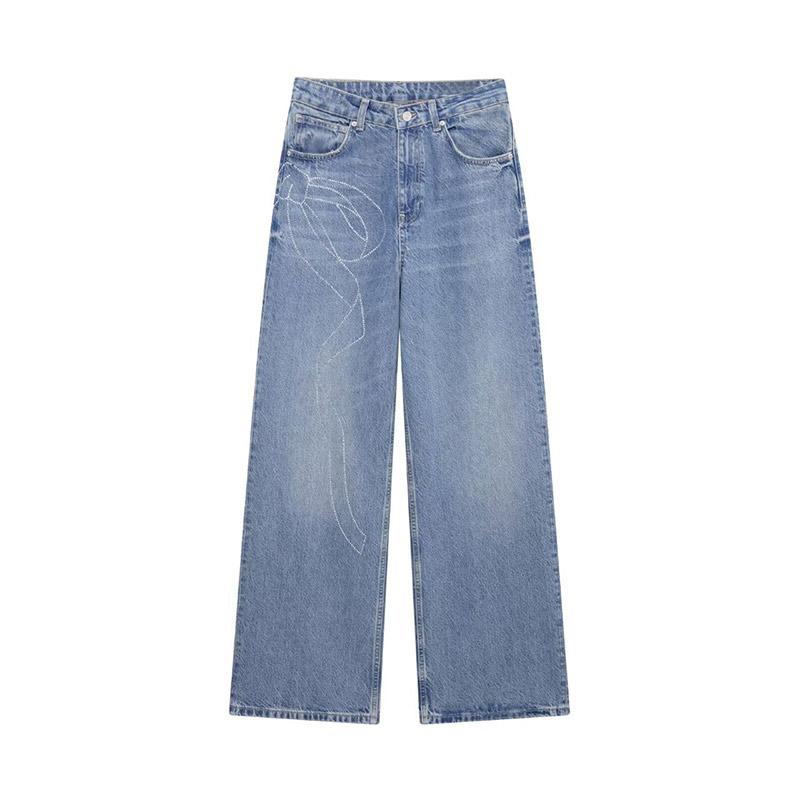 

Женские модные облегающие джинсы с высокой талией, украшенные стразами, уличные синие однотонные повседневные широкие джинсы 2025 года, весна M синий