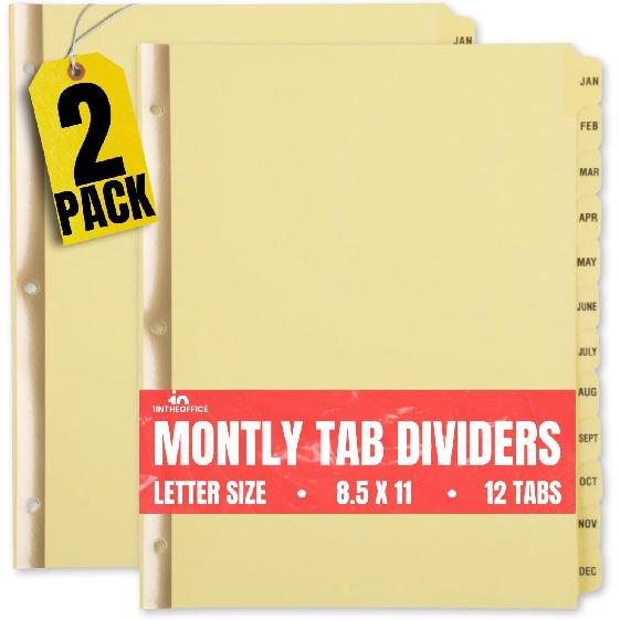1InTheOffice Monthly Dividers for 3 Ring Binder, 3 Ring Binder Dividers, 12 Tab Dividers for 3 Ring Binder, Jan-Dec Tab Dividers, 2 Pack