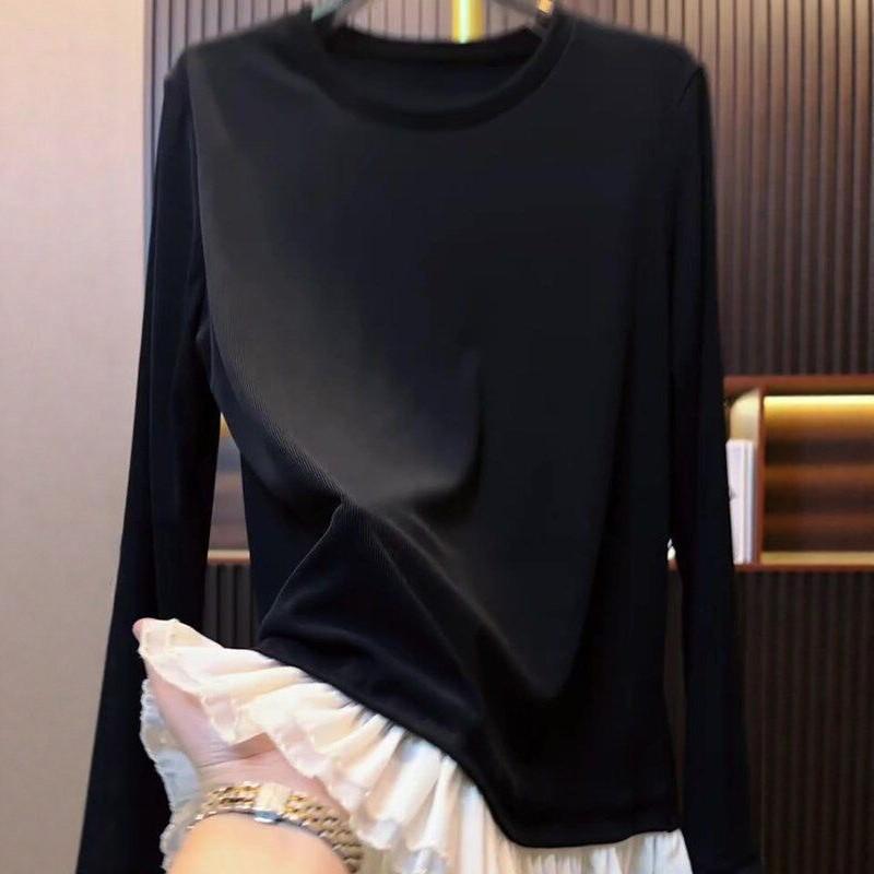 European-Inspired Black Patchwork Pullover: Trendy and Comfortable Autumn 2025 Women's Top