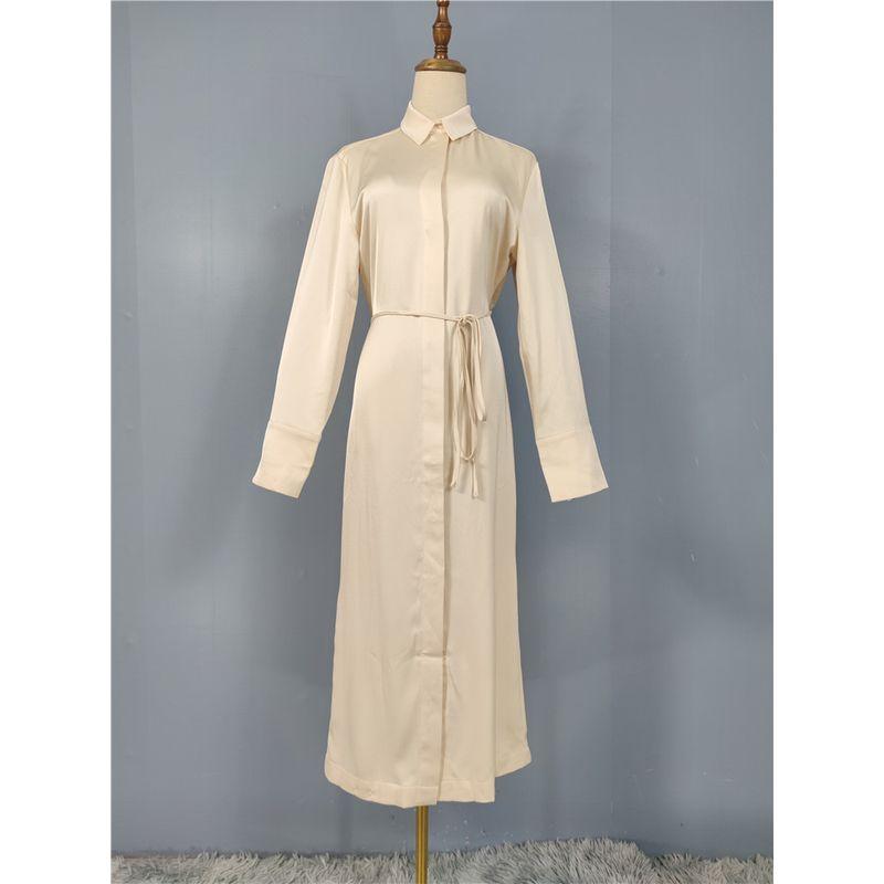 

Foreign Trade Order H Home Summer New Smooth Satin Personality Characteristic Waist-Exposed Bandage Design Dress Shirts Long dress Champagne S