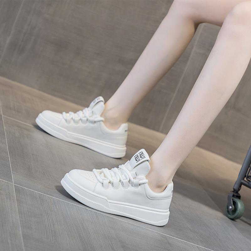 Platform white shoes women's spring new leather platform heightening color matching casual board shoes