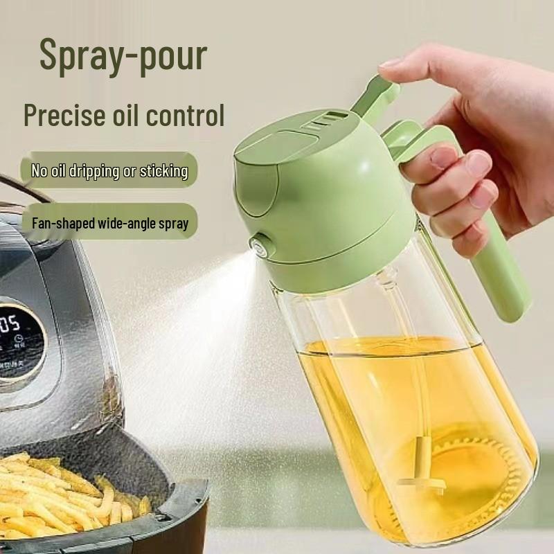 Thickened Glass Oil Bottle: Integrated Spray and Pour, Automatic Atomization, Leak-Proof, Large Capacity for Kitchen Use