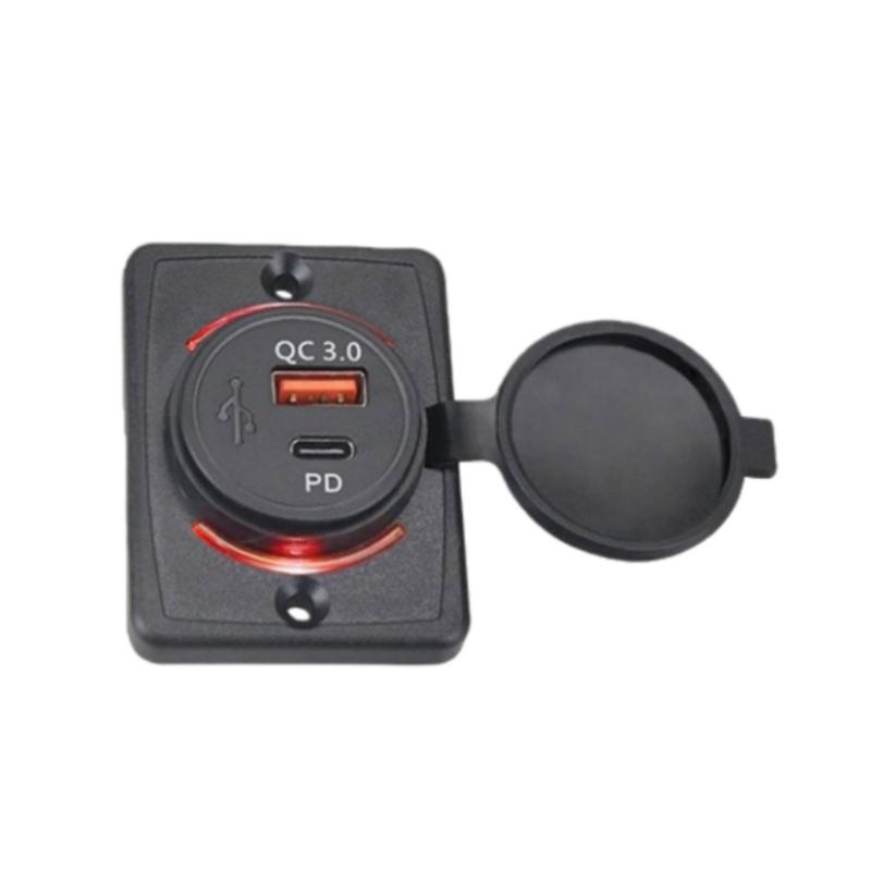 Waterproof USB Car Chargers Double Port QC3 0 & Type C Compatible for Car Boat Truck No Drill Mounting IP65 Protection