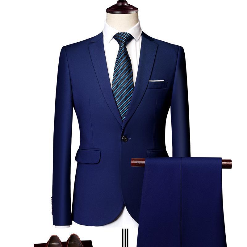 Men's Sapphire Blue Business Casual Two-Piece Suit
