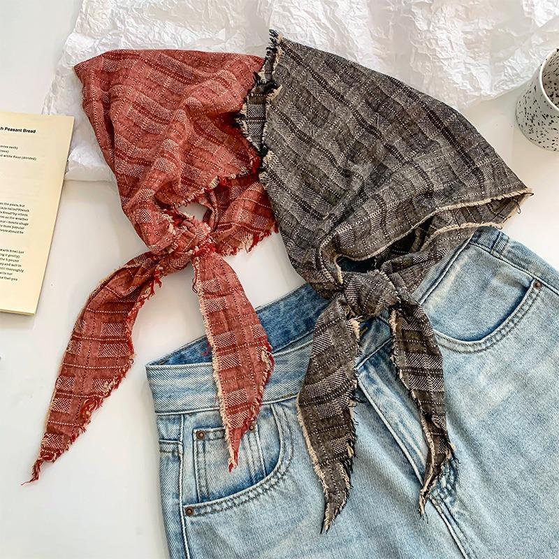 Triangle scarf headscarf women's new retro and old rough edge scarf small scarf silk scarf waist stacked belt