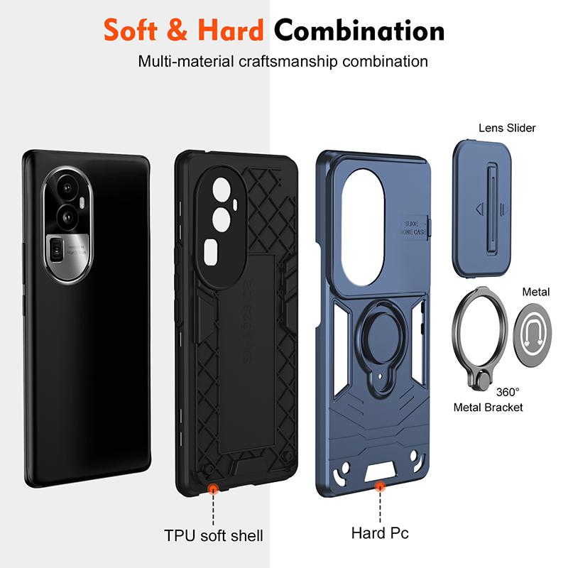For OPPO Reno 10 Armor Magnetic Bracket Case For OPPO Reno 10 Pro Slide Camera Protection Shockproof Cover Reno 10 Pro Plus Case
