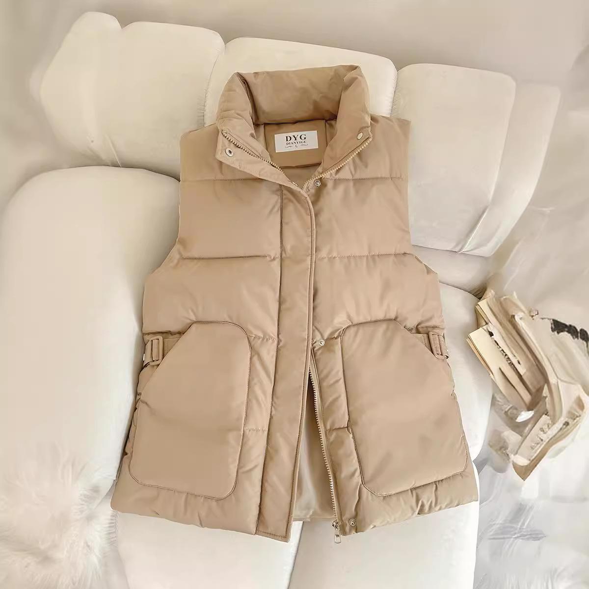 

Женский жилет без рукавов, осенне-зимний, толстый, теплый, безрукавка, однотонный, свободный, повседневный, с карманами, на молнии, жилет, женские топы XXL хаки