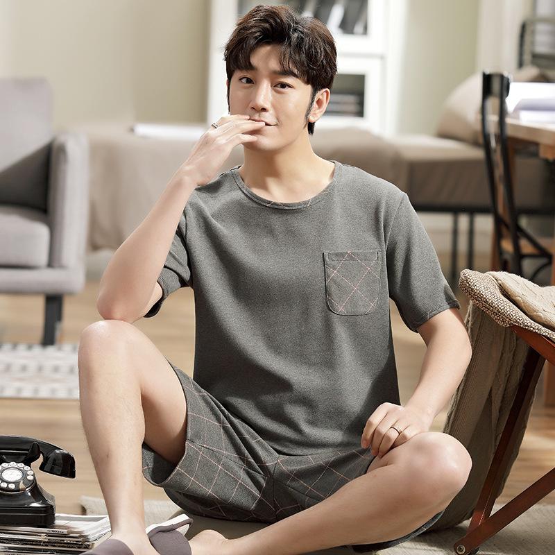 Men Pajamas Set Summer Short-sleeves Sleepwear Casual Cotton Sleepwear  Men Nightwear Shorts Pyjama Homme