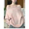 Hochwertiger weicher wachsiger rosa One-Shoulder Pullover Unterziehpullover für Damen im Herbst und Winter Fauler Stil Lockerer Innenoberteil