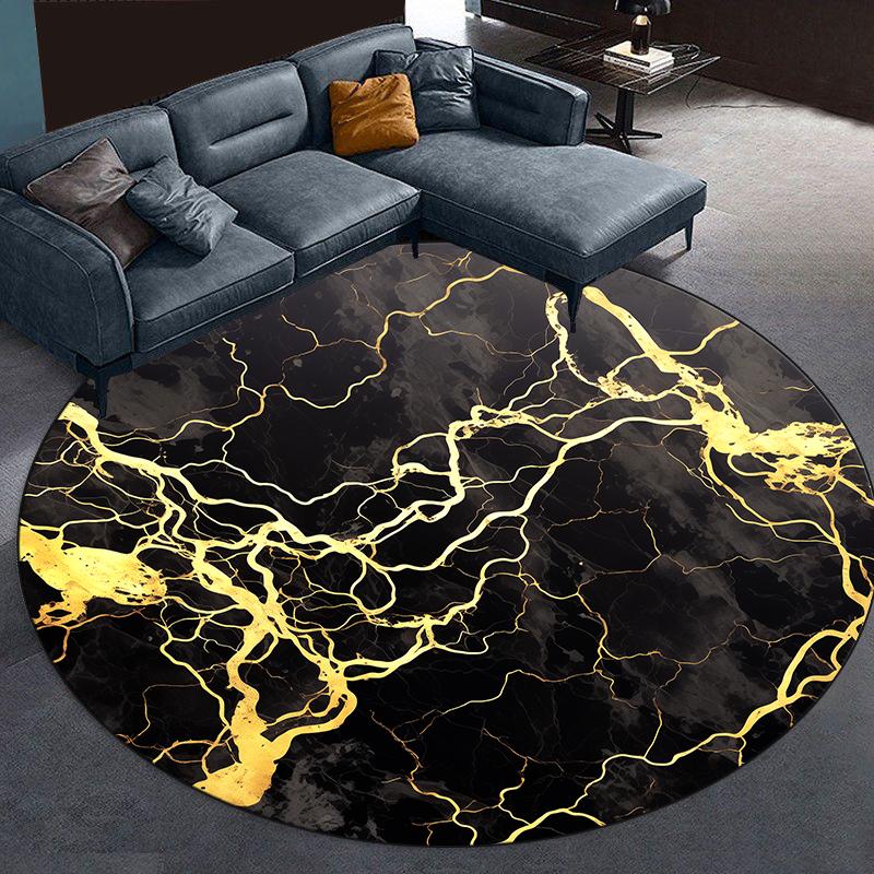 Abstract Marble Round Carpet Living Room Black Warm Fluffy Hanging Chair Mat Bedroom Bedside Area Rug Large Size Cloakroom Rugs