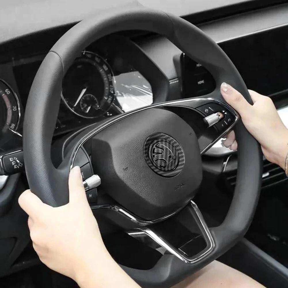 ABCDGE1 ABS Car Steering Wheel Emblem Badge Sticker Decals For Skoda Octavia Superb Rapid Kodiaq Karoq Fabia Kamiq Enyaq Citigo Vision