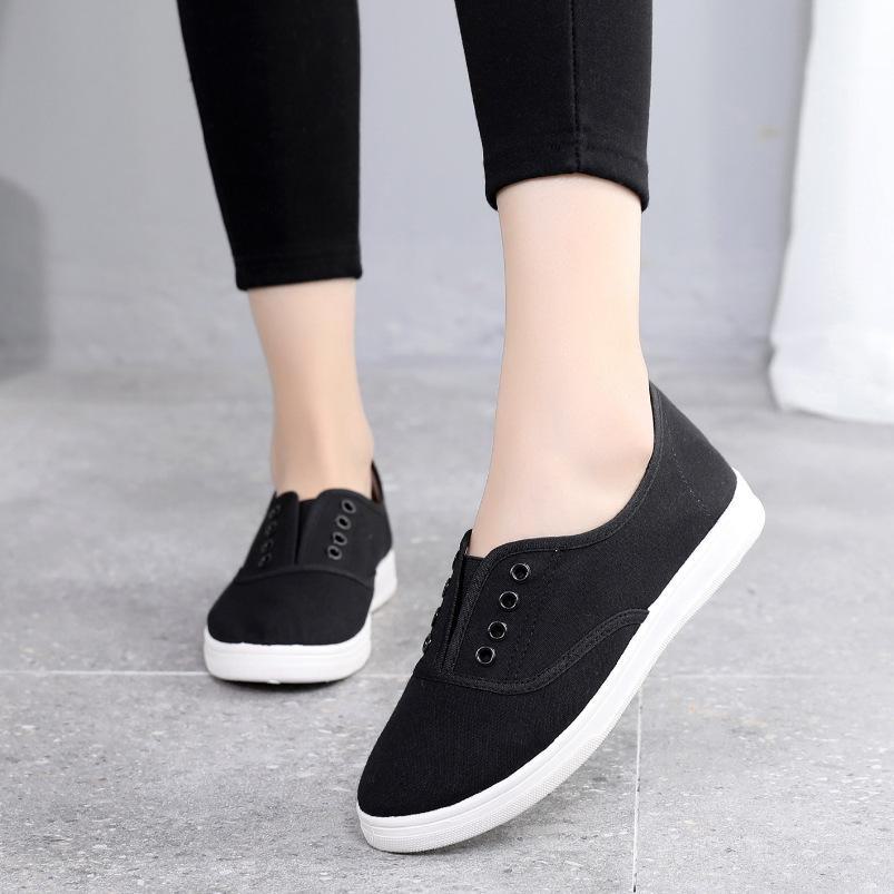 Korean Style Women's Canvas Slip-On Shoes, White, Size 41, No Heel. Perfect for Summer and Year-Round Wear.