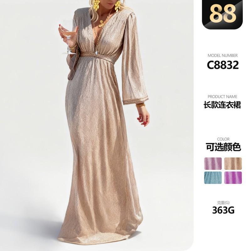 Temu Women s Clothing V-neck Dress Long Banquet Sequins S
