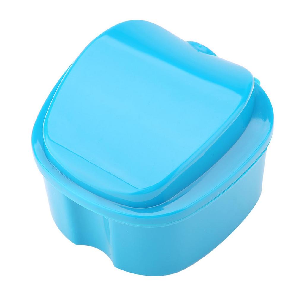 Denture False Teeth Storage Box Case With Filter Screen Dental Appliance Light Blue