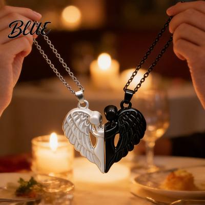 Ensemble Collier Pendentif Cœur d'Ange 1 Collier assortis pour Couple Magnétique