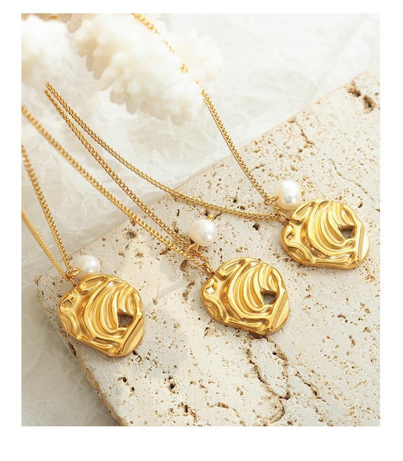 Abstract Art Irregular Pendant Freshwater Pearl Necklace for Women - Gold-Plated Titanium Steel