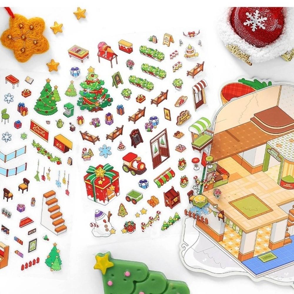 Christmas House Series 3D Cartoon Miniature Scene Stickers DIY Handmade Stacked Layers DIY Cabin Scene Sticker