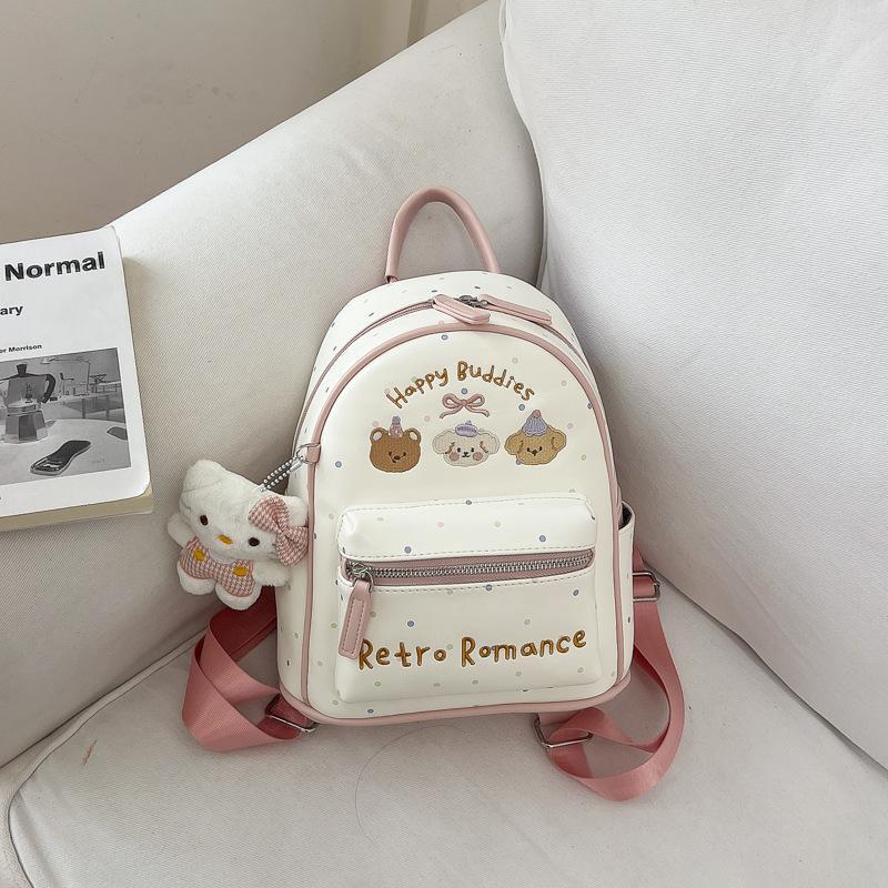 Schoolbag Fog Milk White Cartoon Embroidery Mini Backpack Han Faner Little Fairy Summer Shopping Atmosphere Backpack
